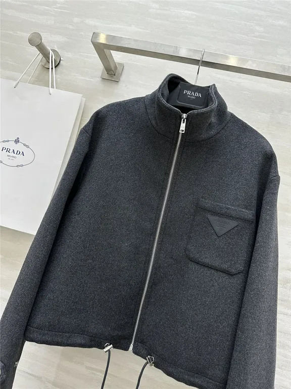 Prada short stand collar wool coat